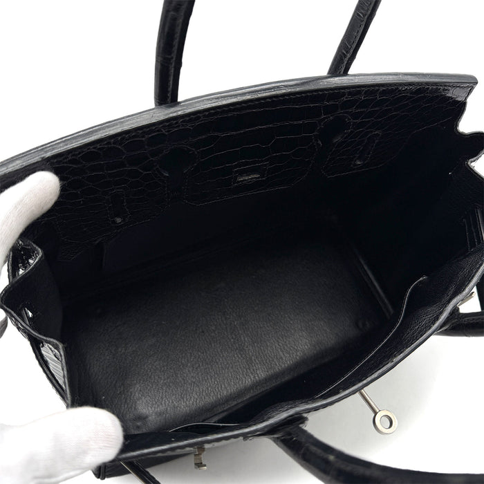 "Hermes Crocodile-Embossed Padlock Tote Bag – Black"