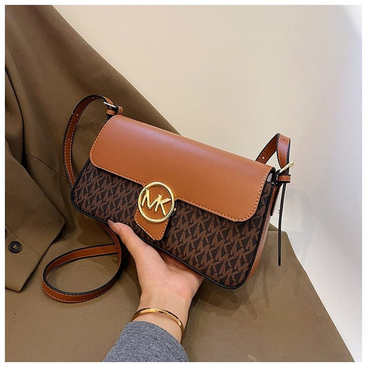 Michael Kors Signature Crossbody Bag – Cognac Brown / Dark Brown MK Logo Print