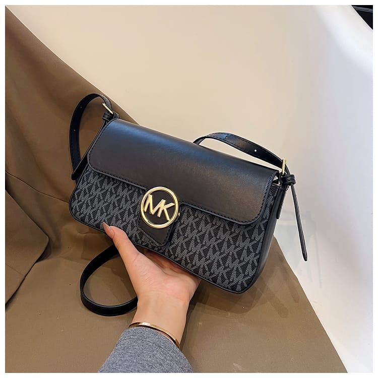 Michael Kors Signature Crossbody Bag – Black / Grey MK Logo Print