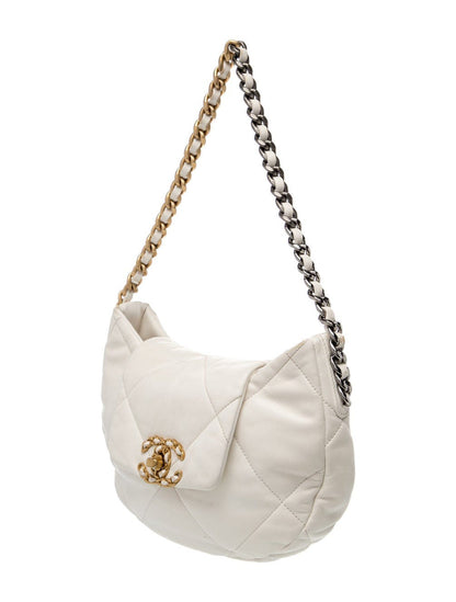Chanel 19 Quilted Leather Hobo Bag – White with Mixed-Tone Hardware
