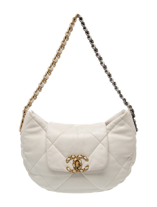 Chanel 19 Quilted Leather Hobo Bag – White with Mixed-Tone Hardware