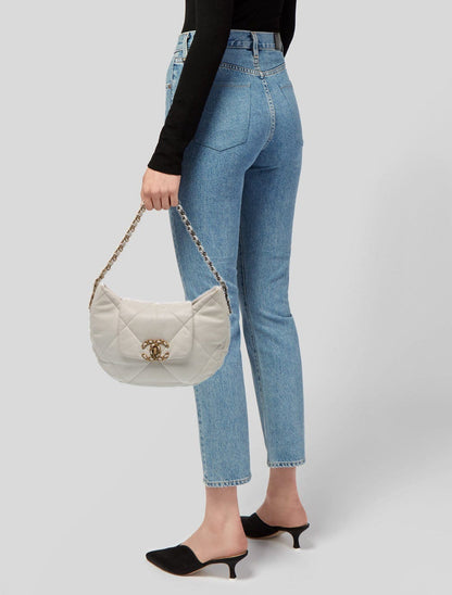Chanel 19 Quilted Leather Hobo Bag – White with Mixed-Tone Hardware