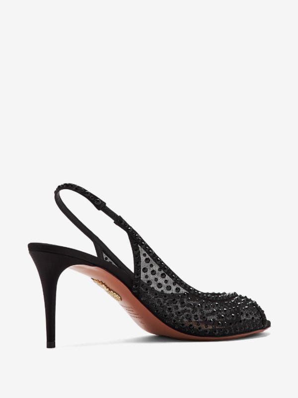 Aquazzura "Black" Crystal-Embellished Mesh Slingback