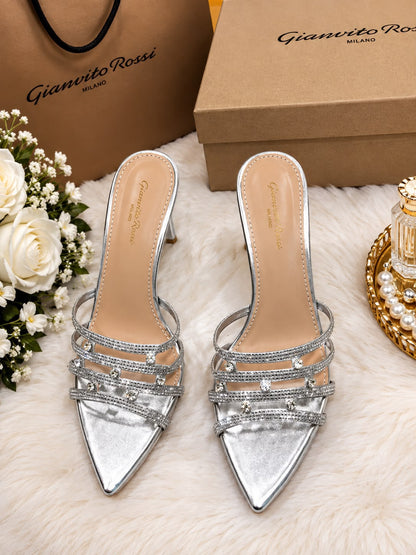 Gianvito Rossi  Crystal-Embellished Strappy Mule Sandals "silver"