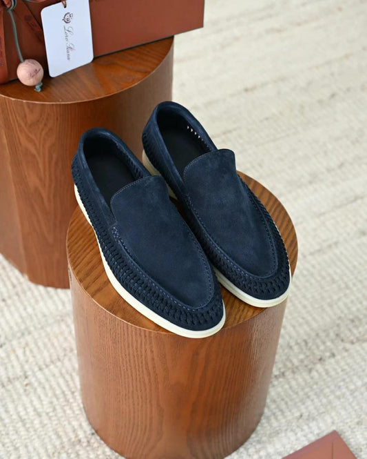 Loro piano Woven Suede Loafers "Navy Blue"