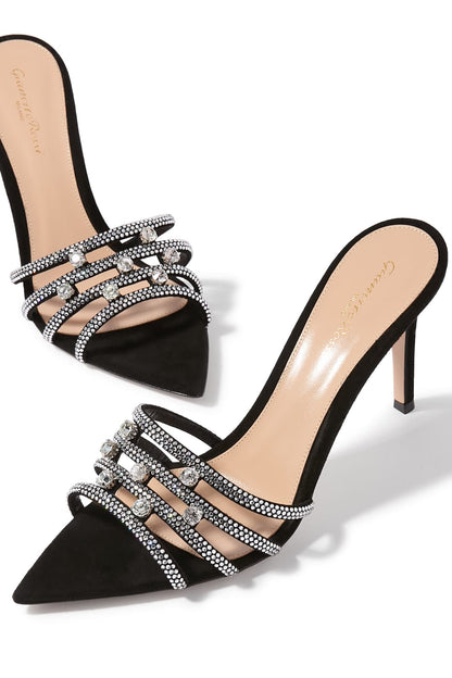 Gianvito Rossi  Crystal-Embellished Strappy Mule Sandals "Black"