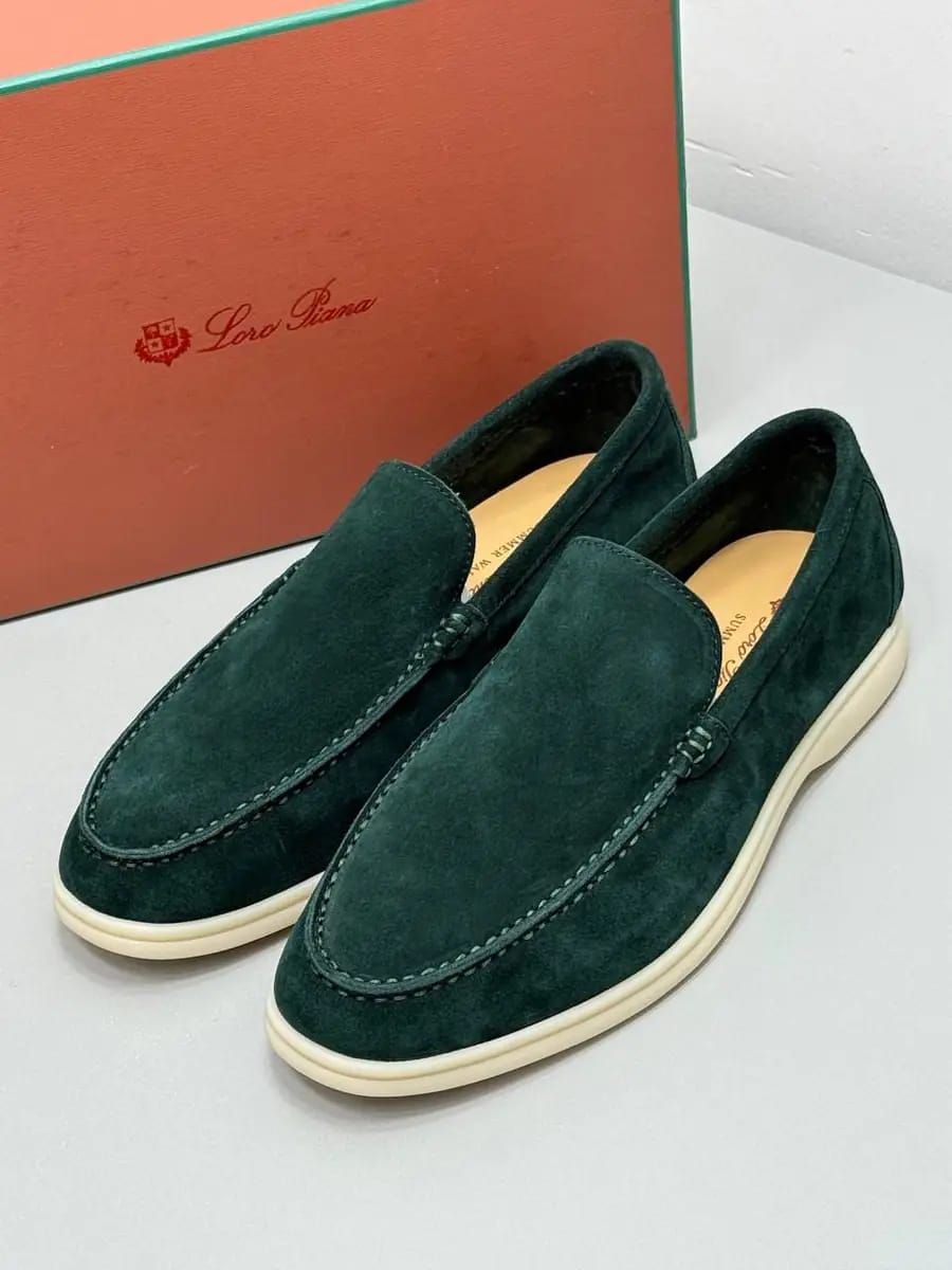 Loro Piana Summer Walk Dark Suede Loafers "Green"