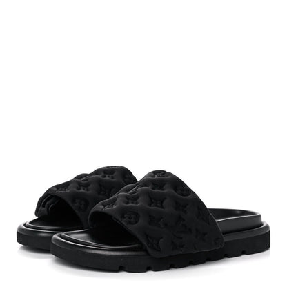 Louis Vuitton Pool Pillow Black Monogram Embossed Slide Sandals "Black"