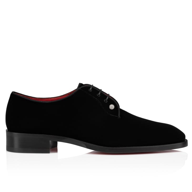 Christian Louboutin Velvet Lace-Up Derby Shoes with Crystal Studs "Black"