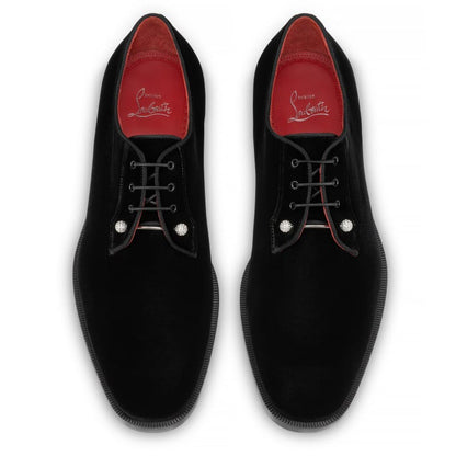 Christian Louboutin Velvet Lace-Up Derby Shoes with Crystal Studs "Black"