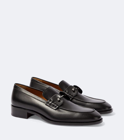 Christian Louboutin "Black" Leather Loafers with Silver Bar Detail
