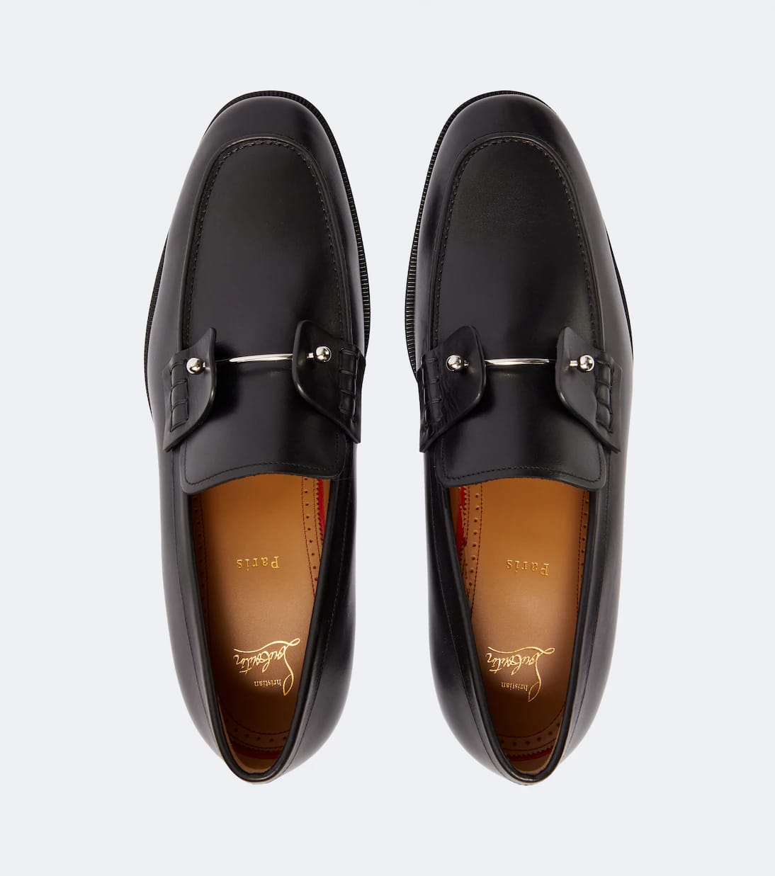 Christian Louboutin "Black" Leather Loafers with Silver Bar Detail