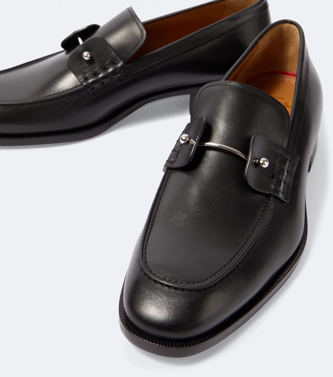 Christian Louboutin "Black" Leather Loafers with Silver Bar Detail