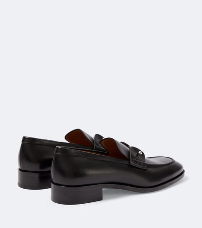 Christian Louboutin "Black" Leather Loafers with Silver Bar Detail