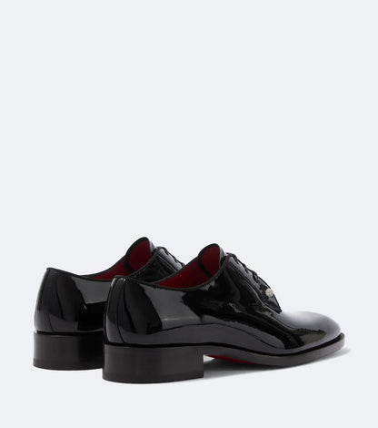 Christian Louboutin "Black" Patent Leather Lace-Up Derby Shoes with Crystal Studs