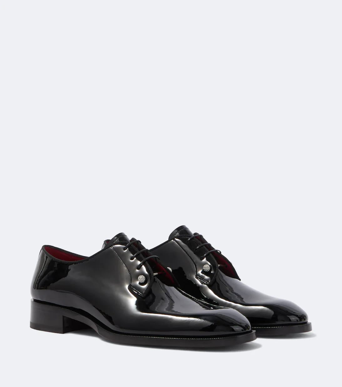 Christian Louboutin "Black" Patent Leather Lace-Up Derby Shoes with Crystal Studs
