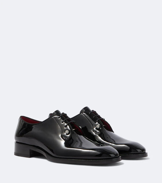 Christian Louboutin "Black" Patent Leather Lace-Up Derby Shoes with Crystal Studs
