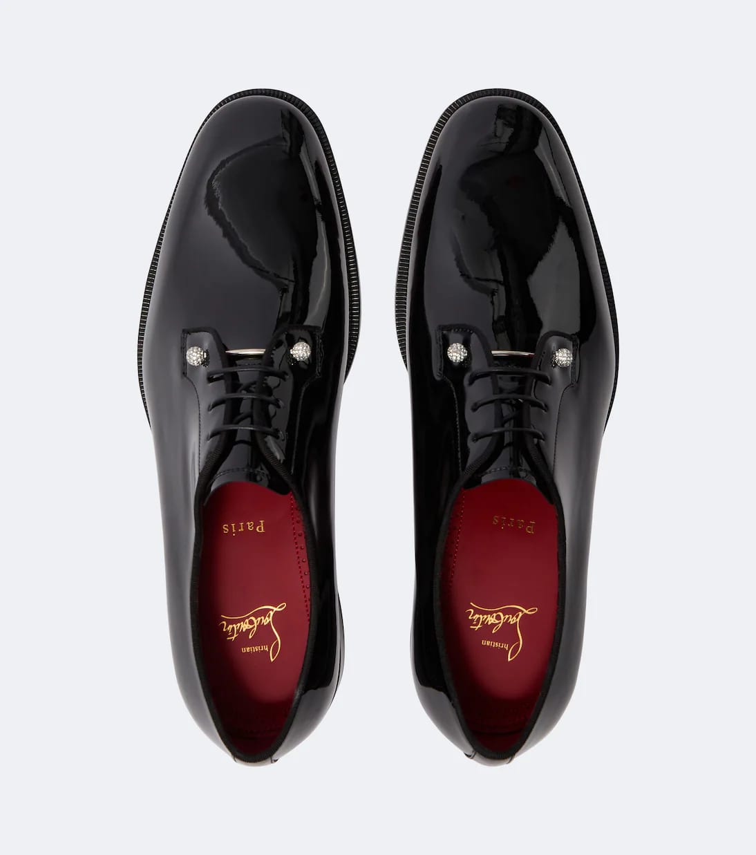 Christian Louboutin "Black" Patent Leather Lace-Up Derby Shoes with Crystal Studs