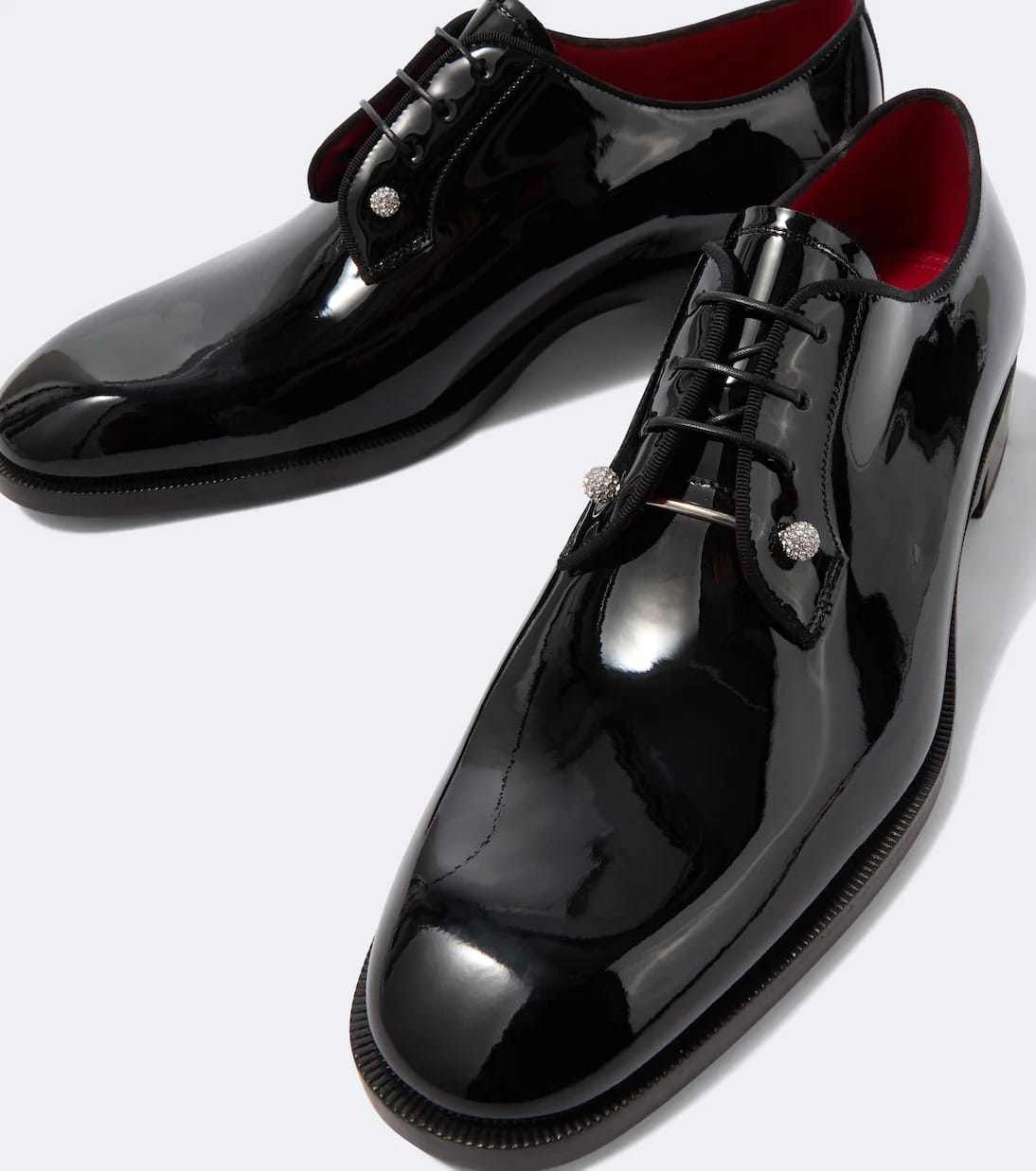 Christian Louboutin "Black" Patent Leather Lace-Up Derby Shoes with Crystal Studs