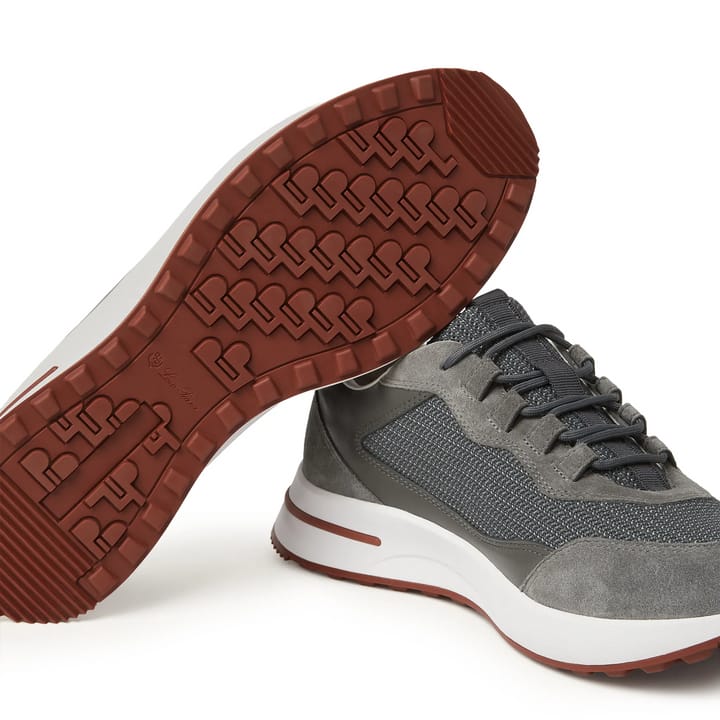 Loro Piana Week-End Light Stone "Gray" Suede and Mesh Sneakers