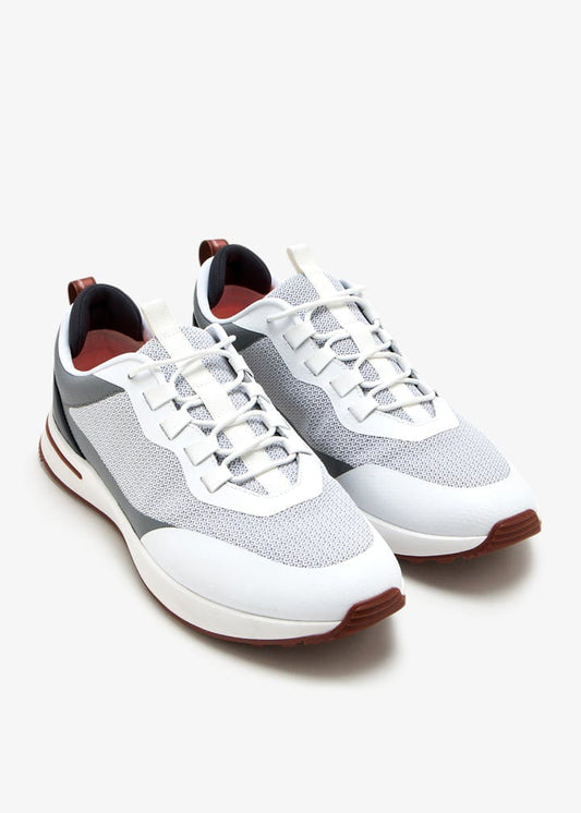 Loro Piana Week-End Walk "White and Light Gray" Mesh Leather Sneakers
