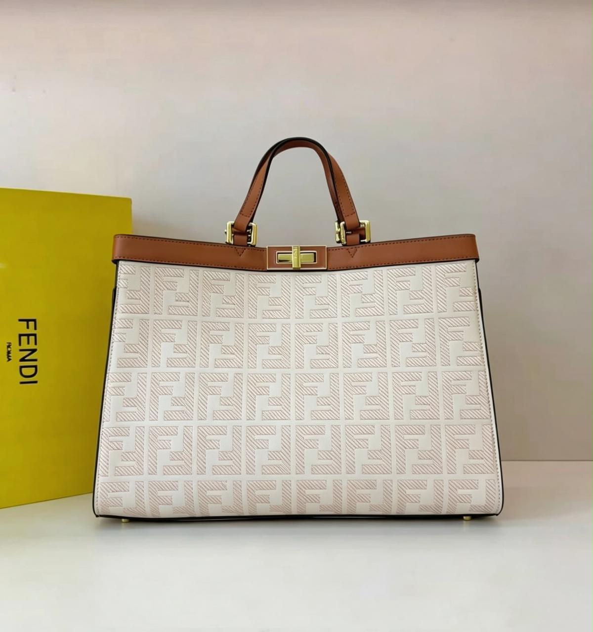 Fendi Peekaboo X-Tote – "Cream & Tan" FF Embroidered Leather