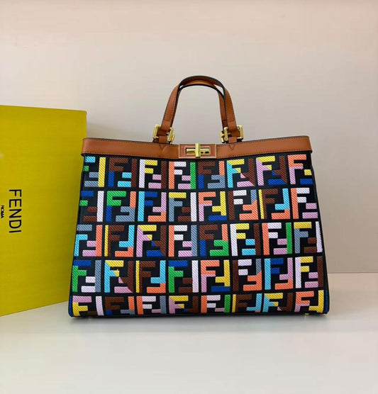 Fendi Multicolor FF Embroidered Tote Bag – Black & Tan