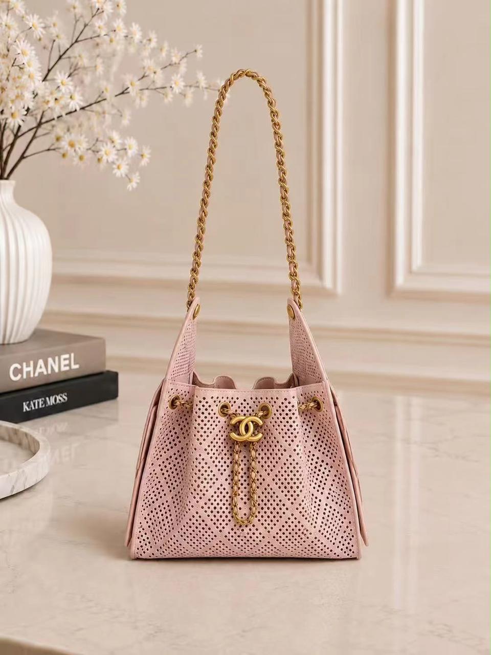 Chanel Perforated Drawstring Bucket Bag – Blush Pink