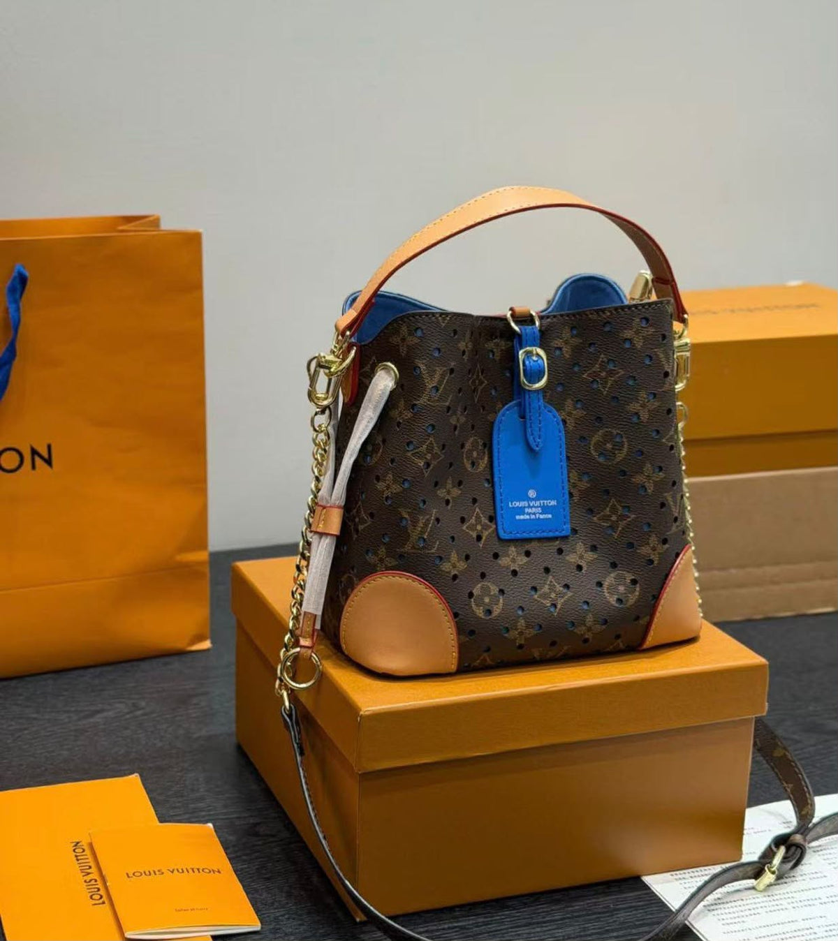 Louis Vuitton Monogram Perforated Bucket Bag "Blue"