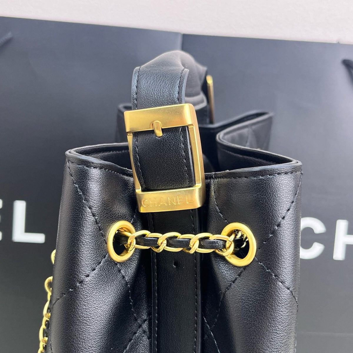 Chanel two-tone leather Hobo Bag "Black"