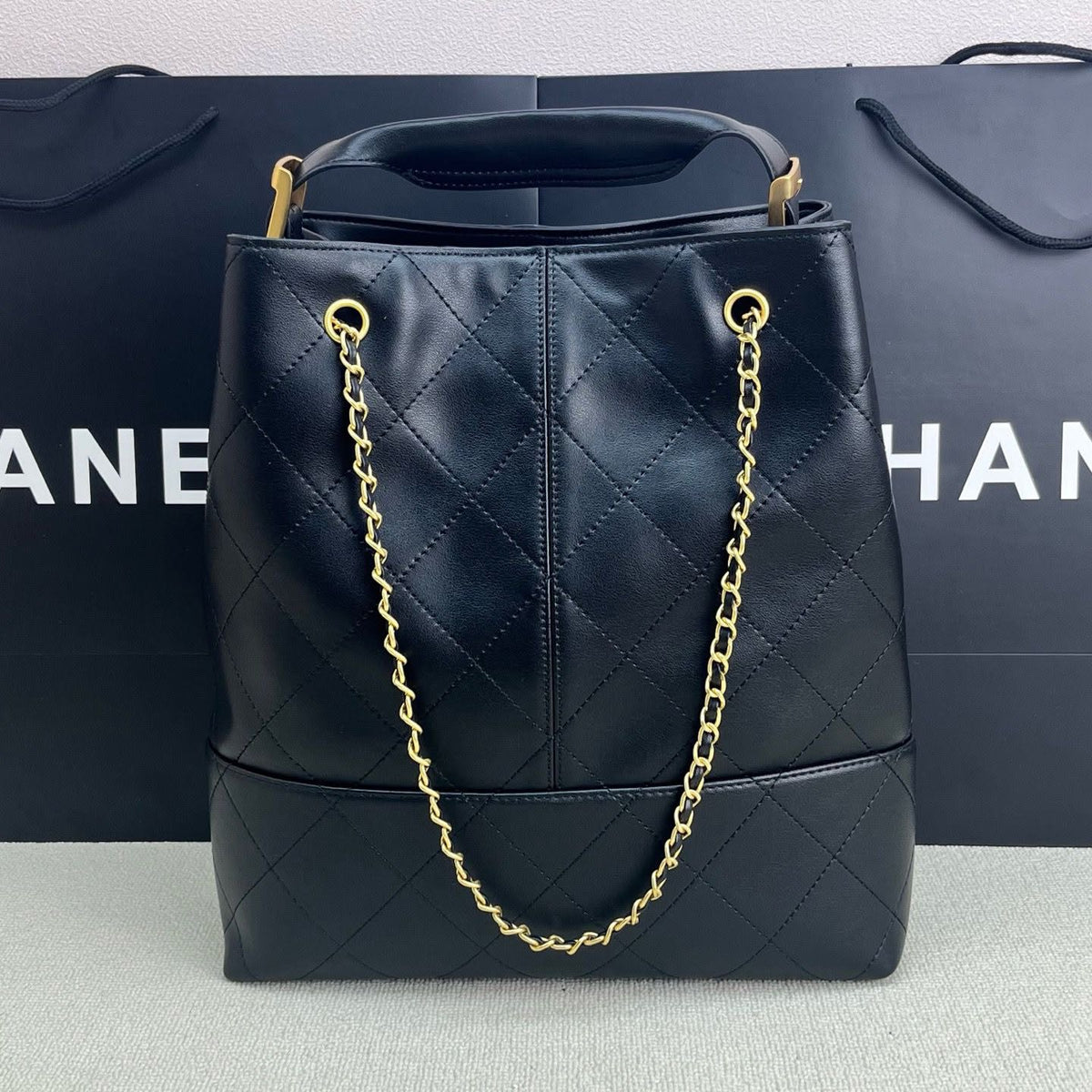Chanel two-tone leather Hobo Bag "Black"