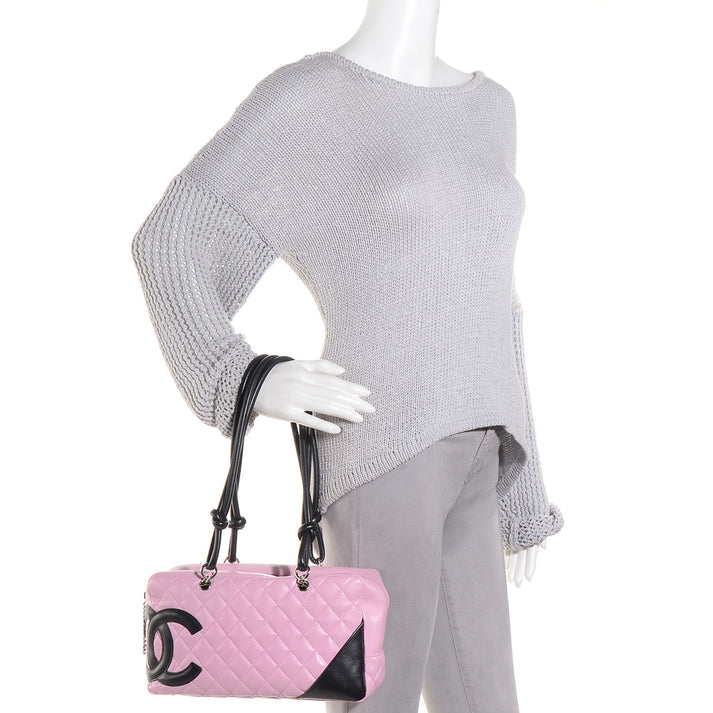 CHANEL Calfskin Quilted Large Cambon Bowler "Pink/ Black"