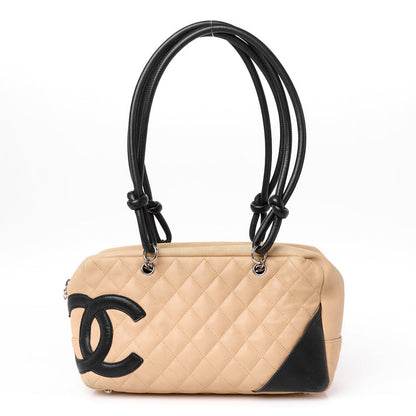 Calfskin Quilted Large Cambon Bowler "Beige/Black"