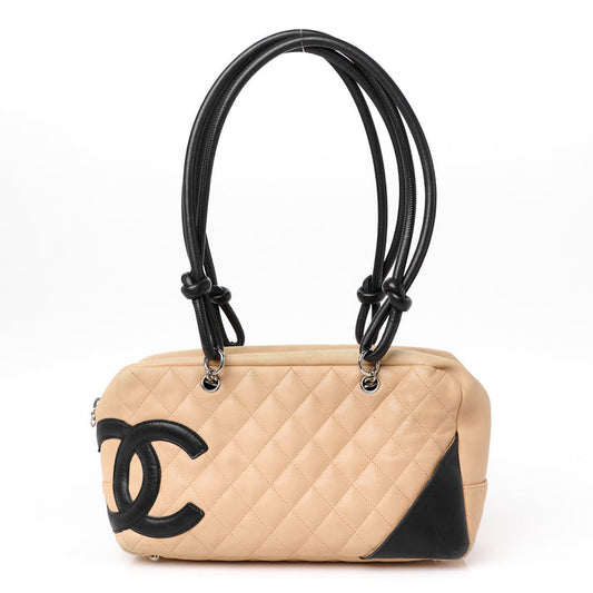 Calfskin Quilted Large Cambon Bowler "Beige/Black"