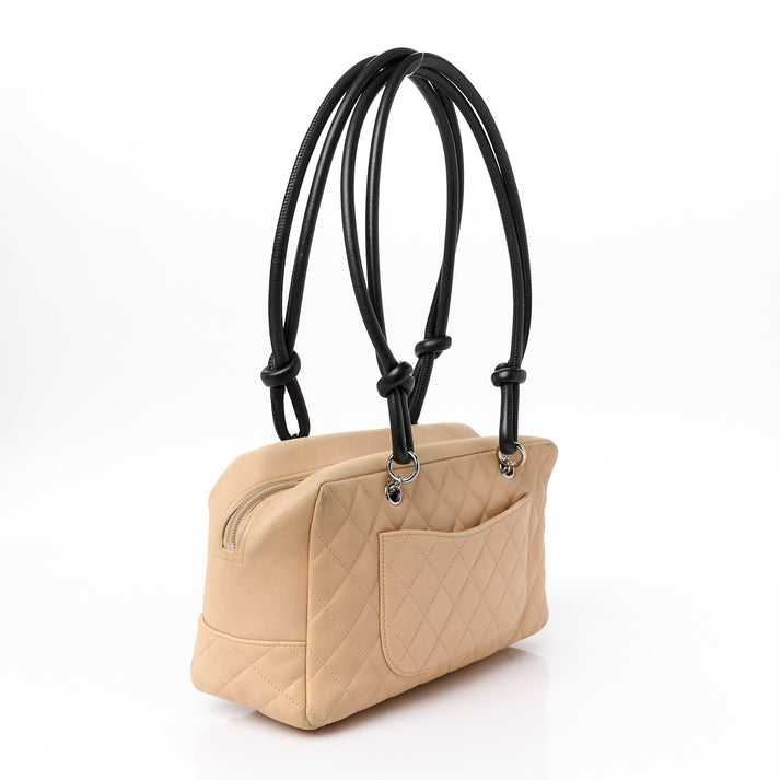 Calfskin Quilted Large Cambon Bowler "Beige/Black"