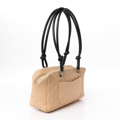 Calfskin Quilted Large Cambon Bowler "Beige/Black"