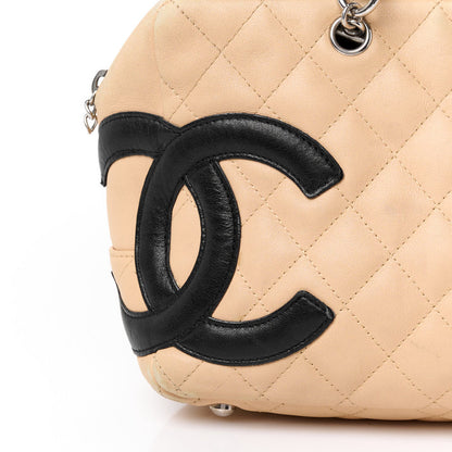 Calfskin Quilted Large Cambon Bowler "Beige/Black"