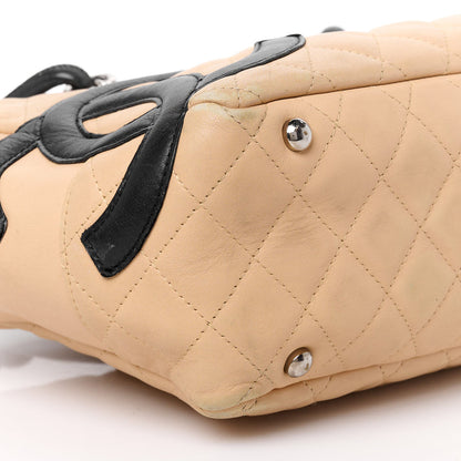 Calfskin Quilted Large Cambon Bowler "Beige/Black"