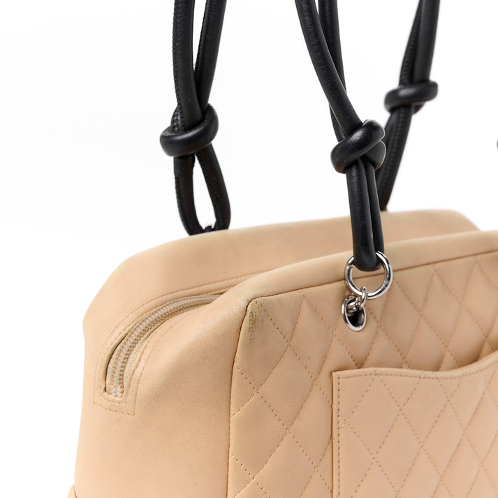 Calfskin Quilted Large Cambon Bowler "Beige/Black"
