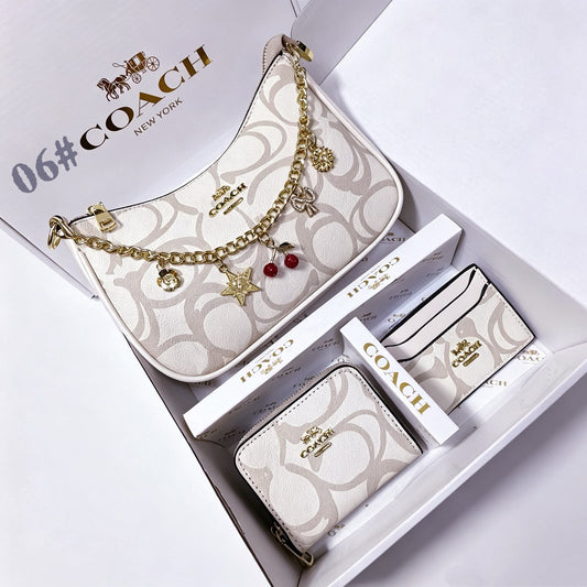 Coach Signature Charm Shoulder Bag Gift Set "Cream"