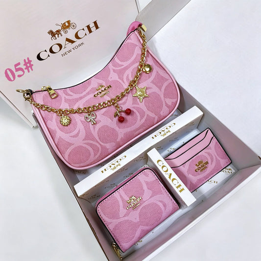 Coach Signature Charm Shoulder Bag Gift Set "Pink"