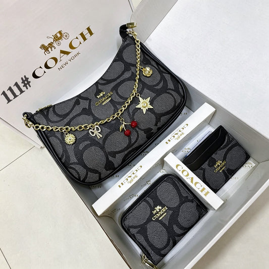 Coach Signature Charm Shoulder Bag Gift Set 
"Black/ Charcoal"