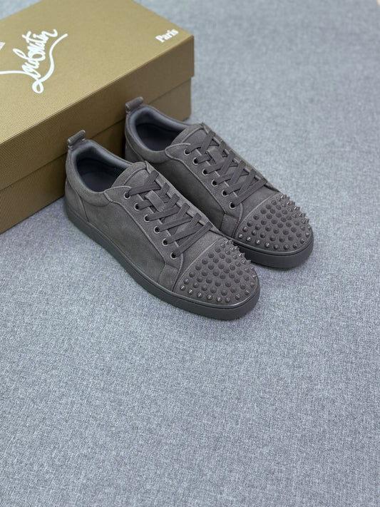 Christian Louboutin Spiked Low-Top Suede Sneakers – Grey, Men's