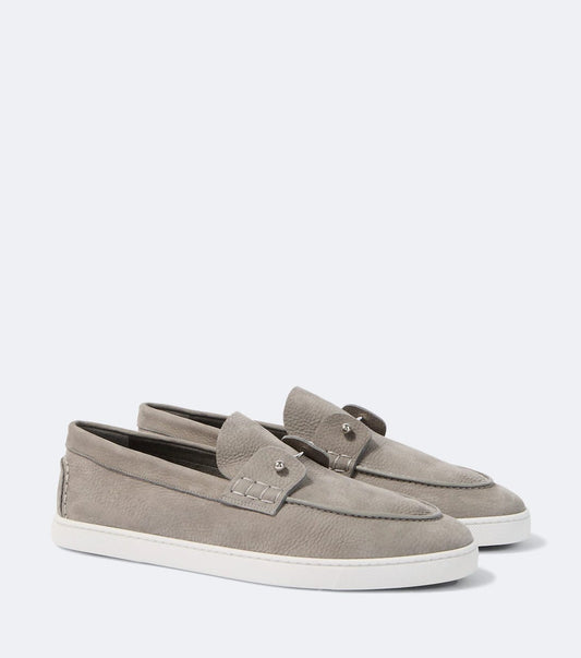 Christian Louboutin Slip-On Leather Loafers – Beige Taupe with White Sole, Men's