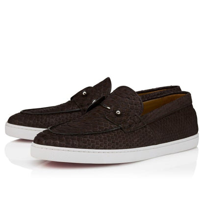 Christian Louboutin Slip-On Embossed Leather Loafers – Dark Brown with White Sole,