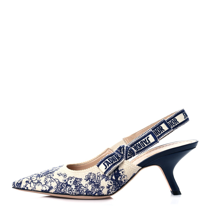Dior J'Adior Pointed-Toe Slingback Pumps, "Blue/ White" Toile de Jouy