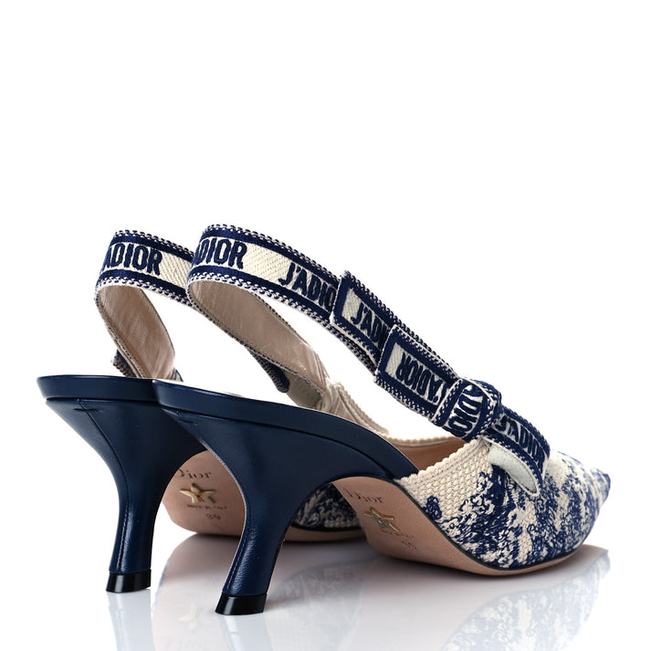 Dior J'Adior Pointed-Toe Slingback Pumps, "Blue/ White" Toile de Jouy