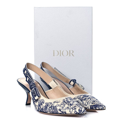 Dior J'Adior Pointed-Toe Slingback Pumps, "Blue/ White" Toile de Jouy