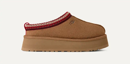 UGG Tazz Platform Slippers  "Chestnut Suede/ Red Braided Trim"