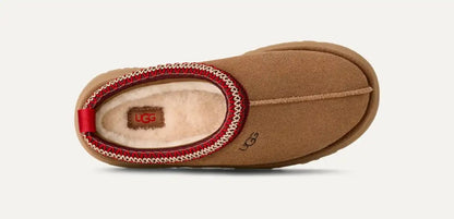 UGG Tazz Platform Slippers  "Chestnut Suede/ Red Braided Trim"